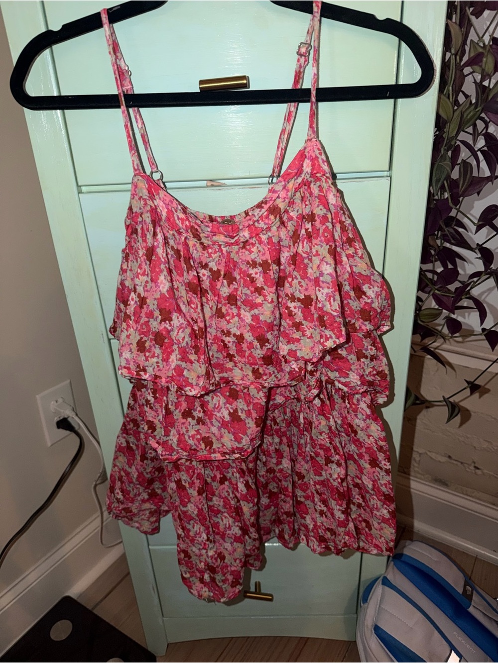 Tiered Floral Spaghetti-Strap Tunic in Pink